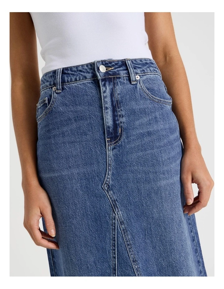 Denim Maxi Skirt in Blue image 5