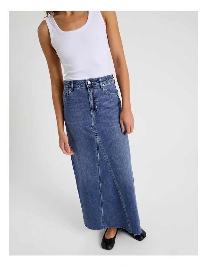 Denim Maxi Skirt in Blue image 7