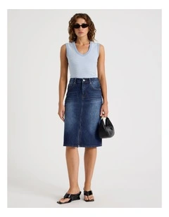 Denim Midi Skirt in Blue