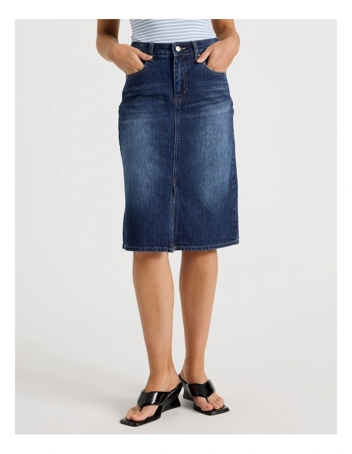 Denim Midi Skirt in Blue image 2