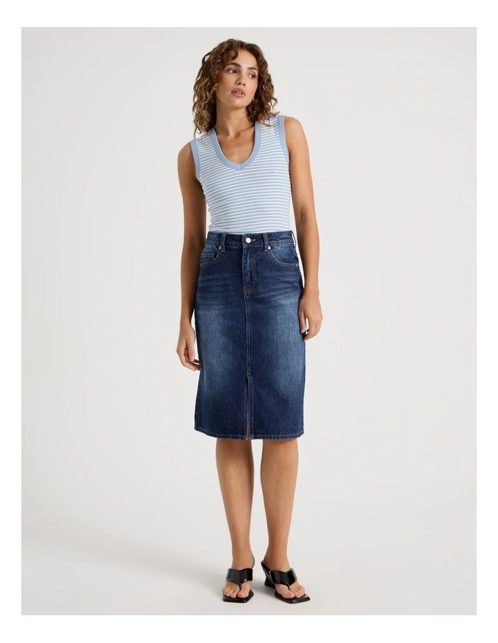 Denim Midi Skirt in Blue image 3