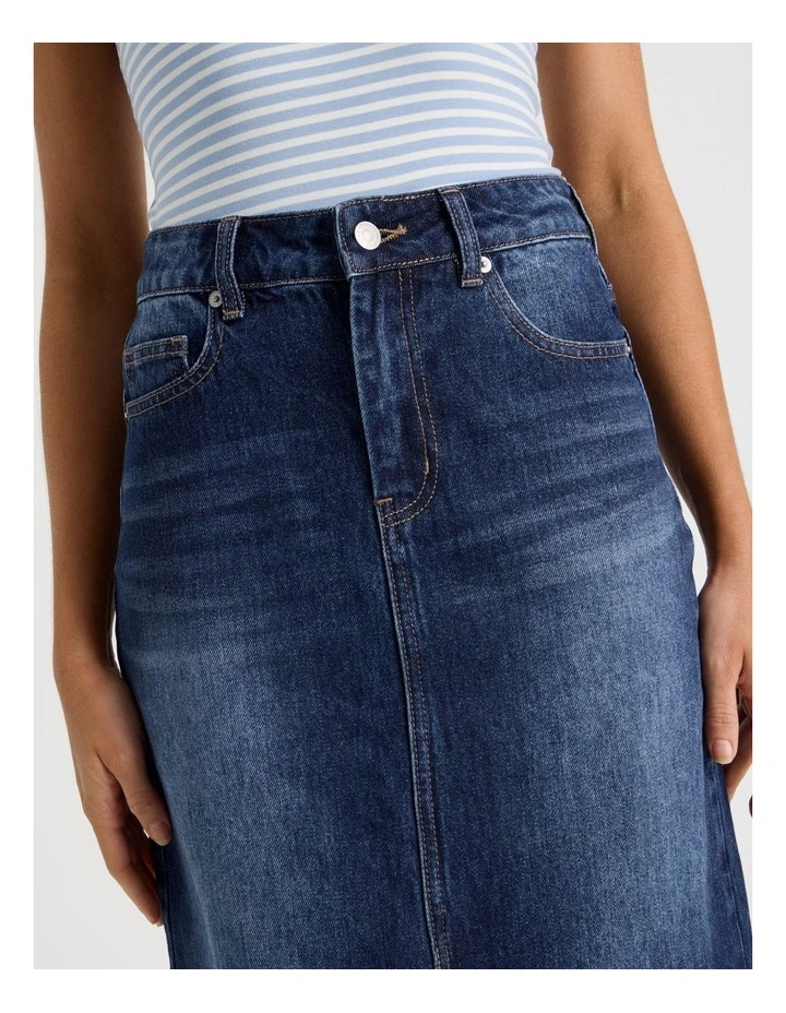 Denim Midi Skirt in Blue image 4