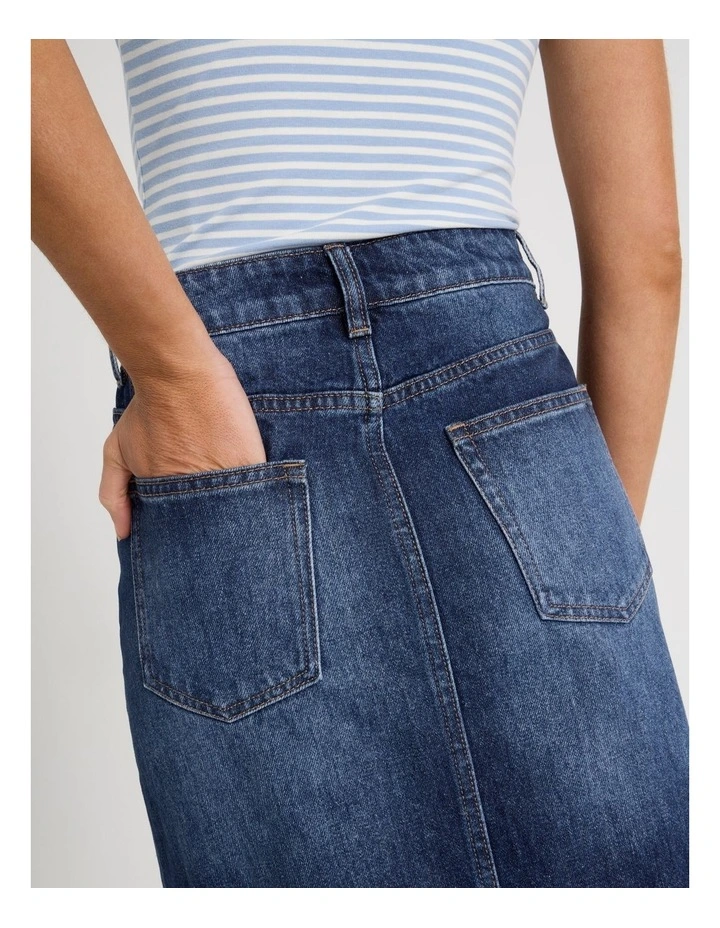 Denim Midi Skirt in Blue image 6
