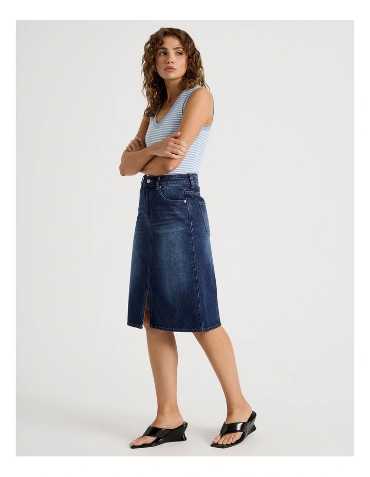 Denim Midi Skirt in Blue image 7