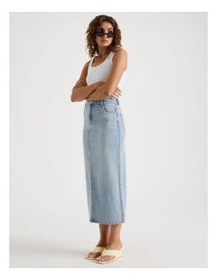 Denim Midi Skirt in Light Blue