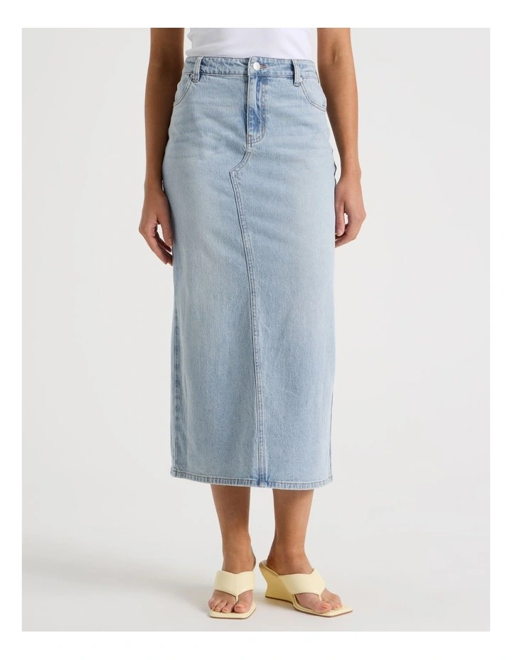 Denim Midi Skirt in Light Blue image 2