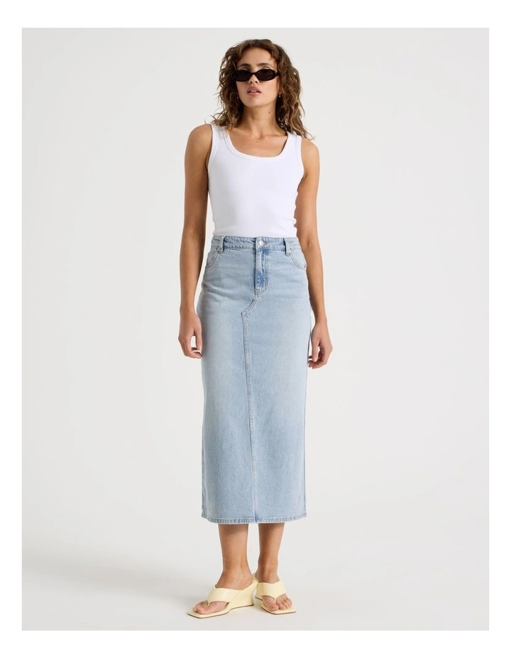 Denim Midi Skirt in Light Blue image 3
