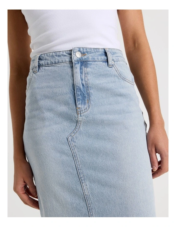 Denim Midi Skirt in Light Blue image 4