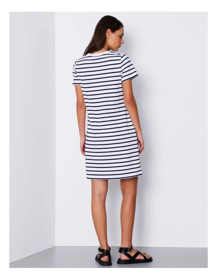 Organic Short Sleeve Jersey Mini Dress in White/ Navy Stripe image 5
