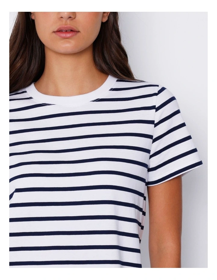 Organic Short Sleeve Jersey Mini Dress in White/ Navy Stripe image 6
