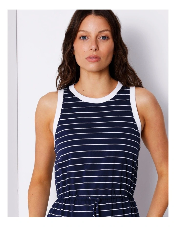 Organic Elastic Waist Tank Dress in Navy/ White Stripe image 3