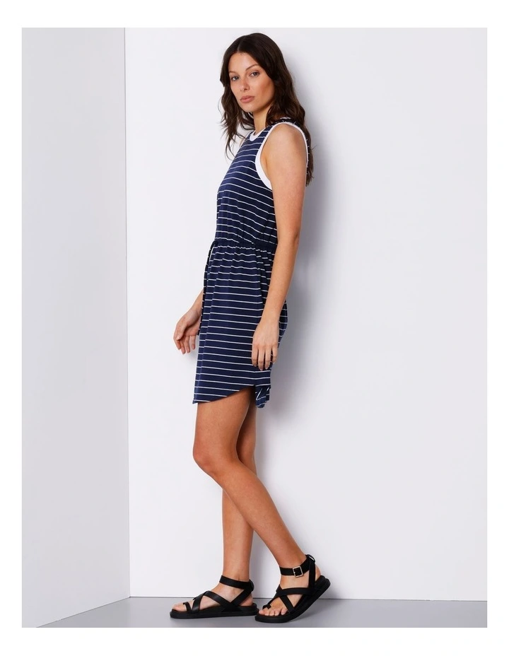 Organic Elastic Waist Tank Dress in Navy/ White Stripe image 4