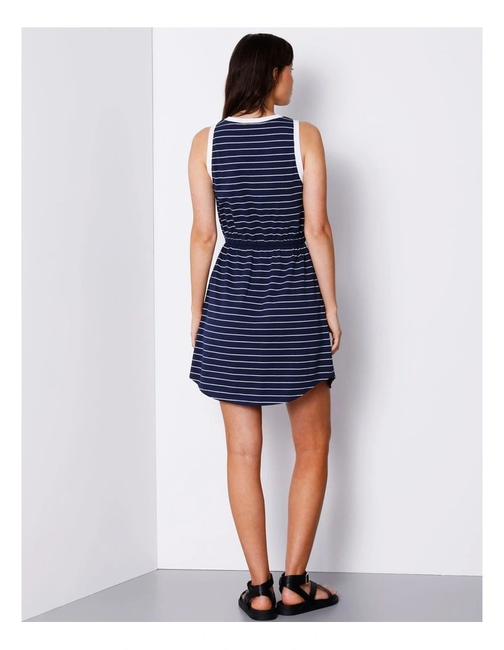 Organic Elastic Waist Tank Dress in Navy/ White Stripe image 5