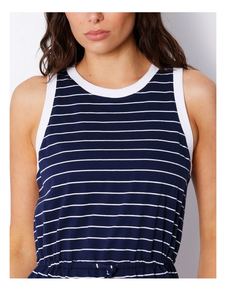 Organic Elastic Waist Tank Dress in Navy/ White Stripe image 6