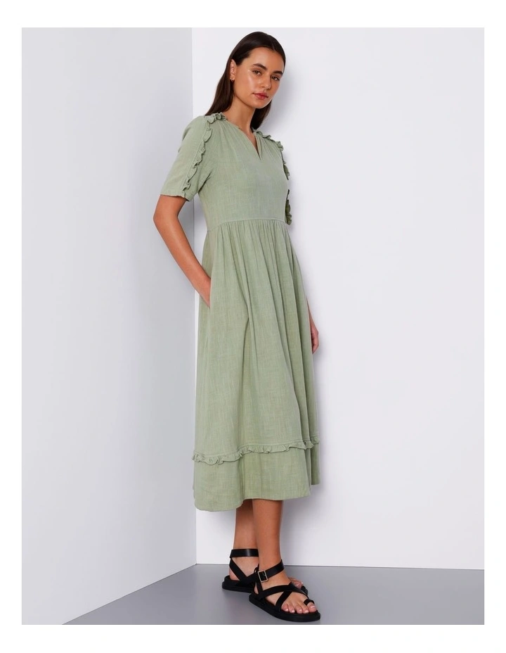 Organic Cheesecloth Midi Dress in Dusty Green image 1