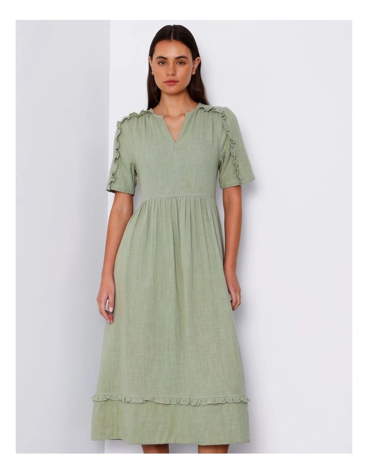 Organic Cheesecloth Midi Dress in Dusty Green image 2