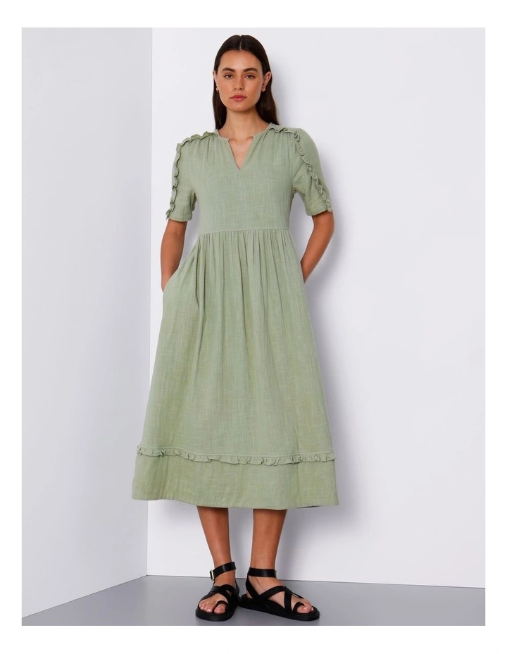 Organic Cheesecloth Midi Dress in Dusty Green image 4