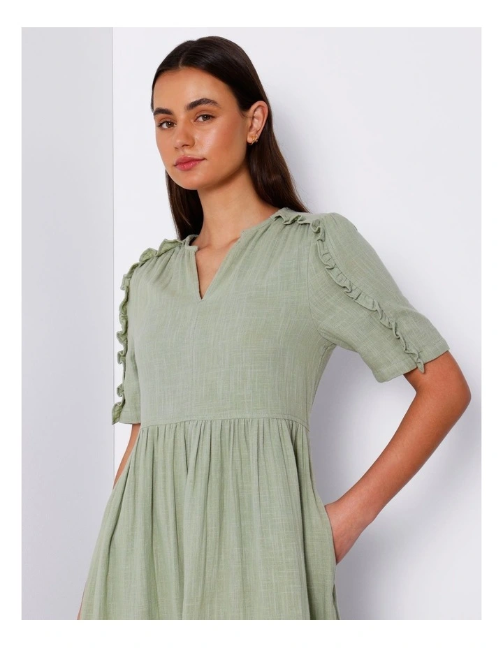 Organic Cheesecloth Midi Dress in Dusty Green image 5