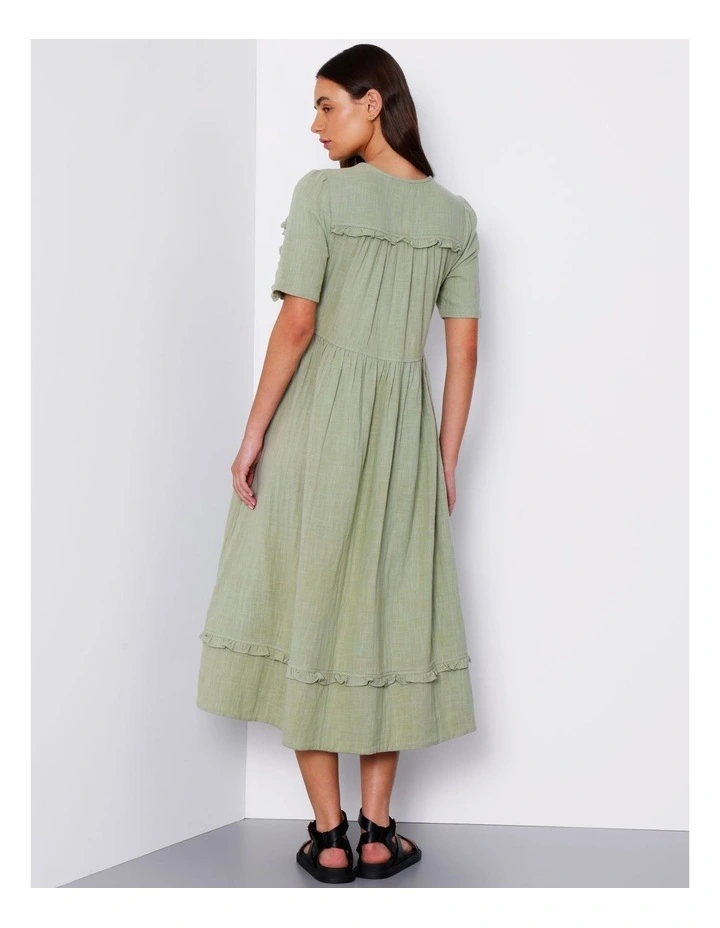 Organic Cheesecloth Midi Dress in Dusty Green image 6