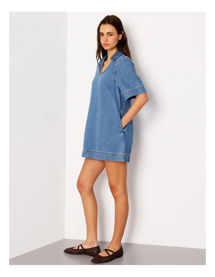 Denim Tunic Mini Dress in Bright Blue image 3