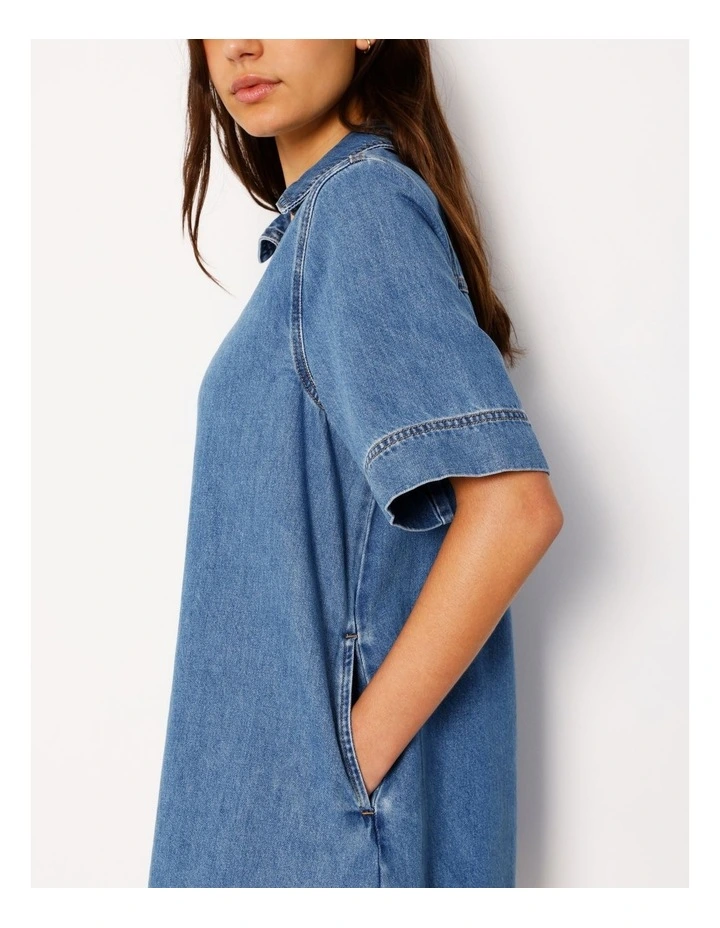 Denim Tunic Mini Dress in Bright Blue image 4