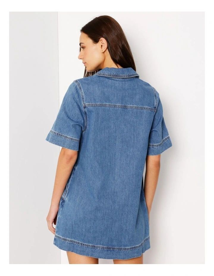 Denim Tunic Mini Dress in Bright Blue image 5