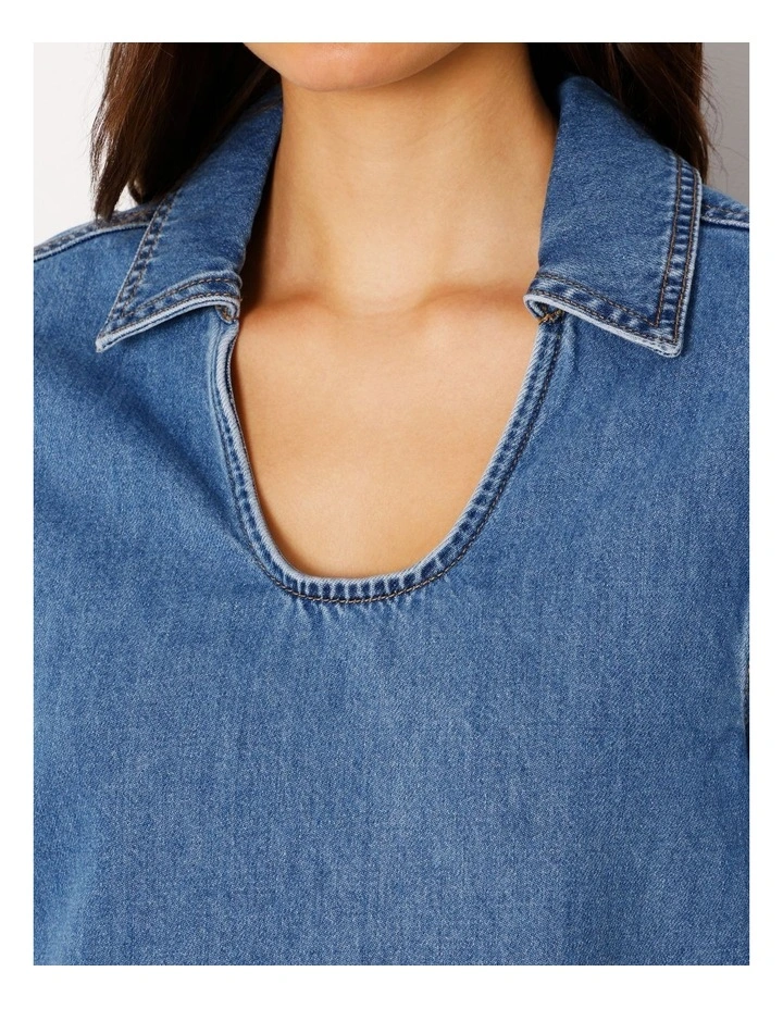 Denim Tunic Mini Dress in Bright Blue image 6