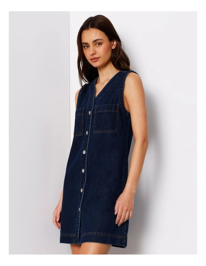 Sleeveless Button Through Shift Dress in Indigo image 1
