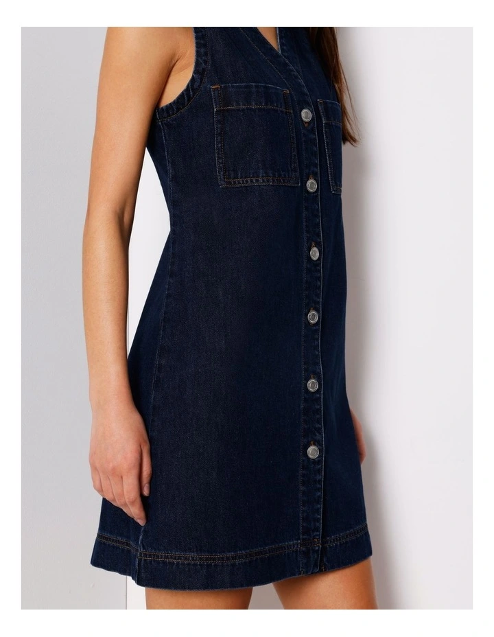Sleeveless Button Through Shift Dress in Indigo image 5