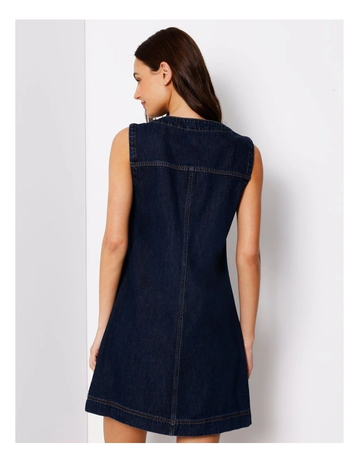 Sleeveless Button Through Shift Dress in Indigo image 6