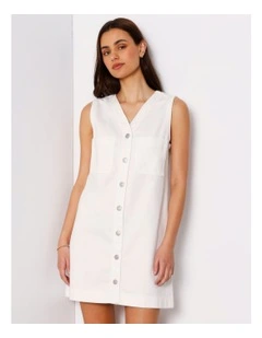 Sleeveless Button Through Shift Dress in Ecru
