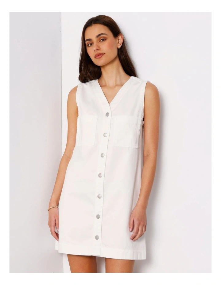 Sleeveless Button Through Shift Dress in Ecru image 1
