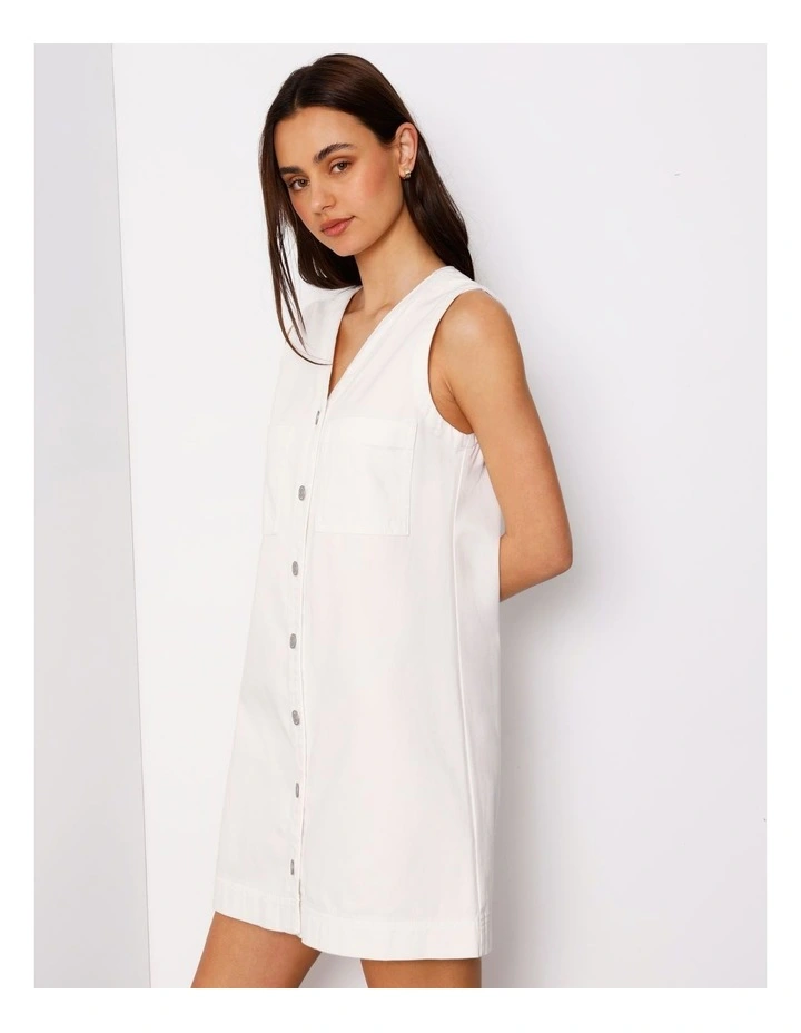 Sleeveless Button Through Shift Dress in Ecru image 2