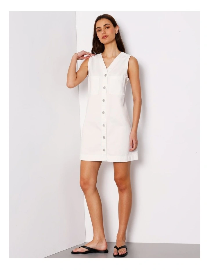 Sleeveless Button Through Shift Dress in Ecru image 3