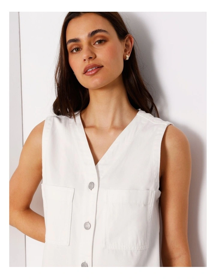 Sleeveless Button Through Shift Dress in Ecru image 4