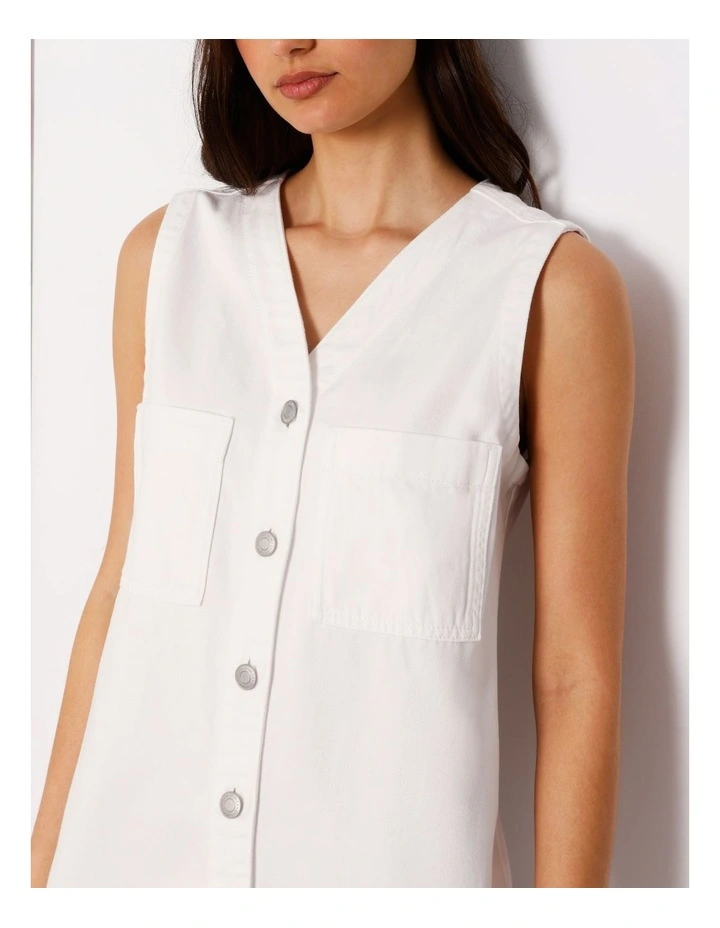 Sleeveless Button Through Shift Dress in Ecru image 6