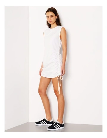 Ruched Detail Mini Dress in White