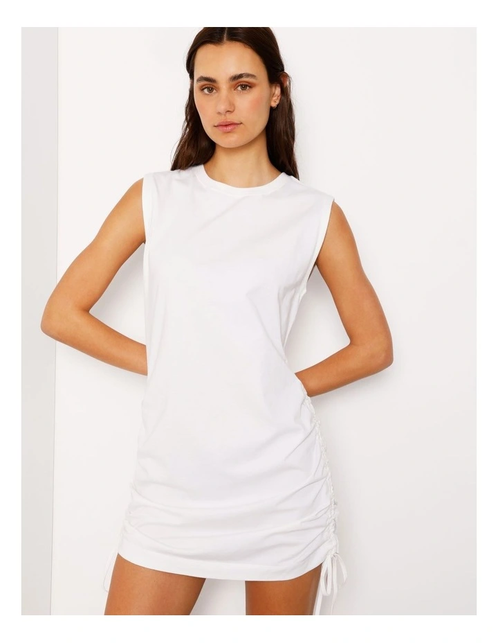 Ruched Detail Mini Dress in White image 3