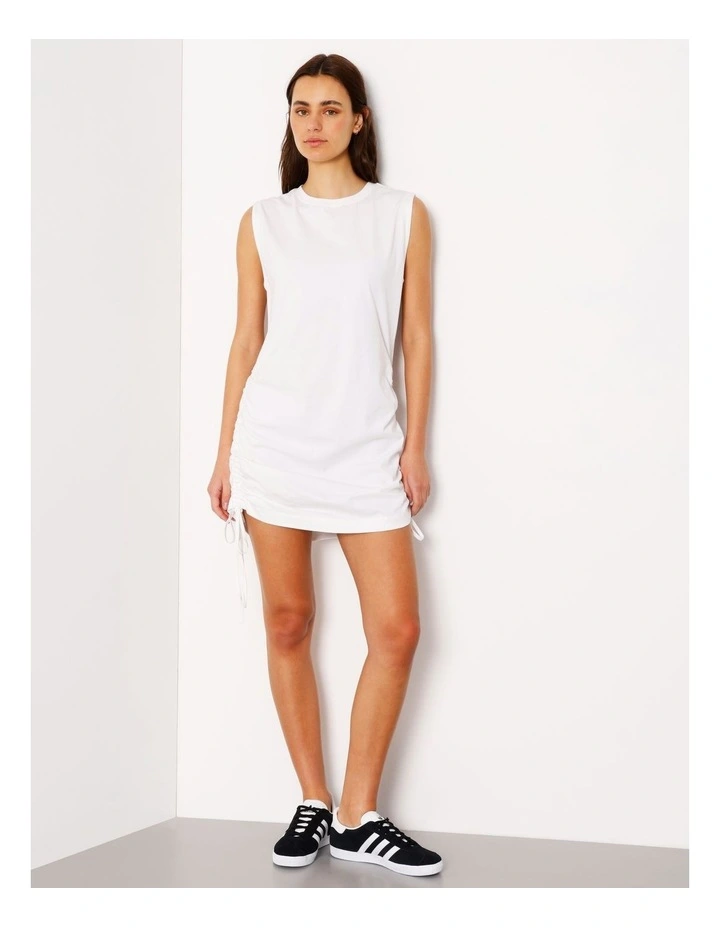 Ruched Detail Mini Dress in White image 5