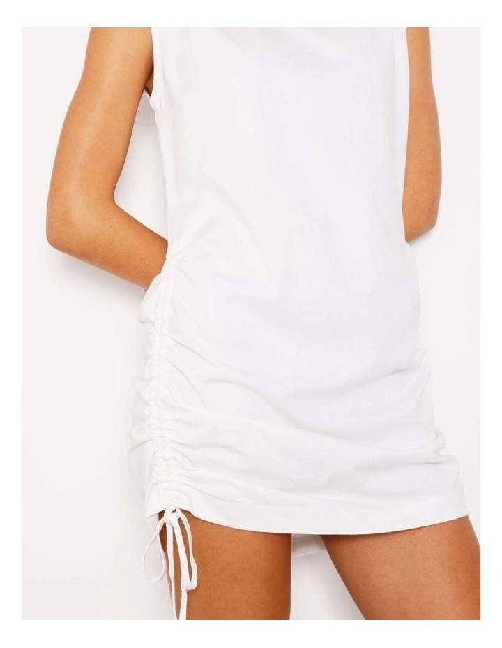 Ruched Detail Mini Dress in White image 6
