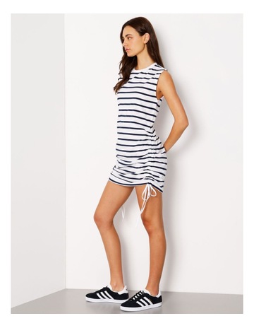 Ruched Detail Mini Dress in Navy/White Stripe