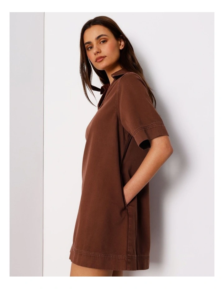 Denim Tunic Mini Dress in Brown image 2