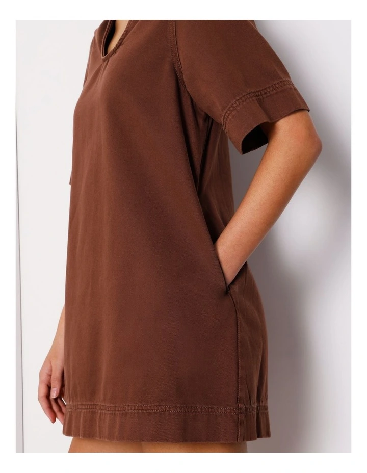Denim Tunic Mini Dress in Brown image 4