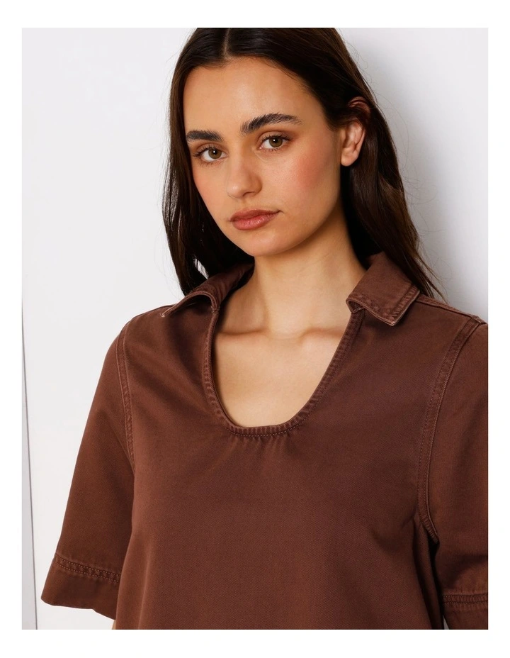 Denim Tunic Mini Dress in Brown image 5