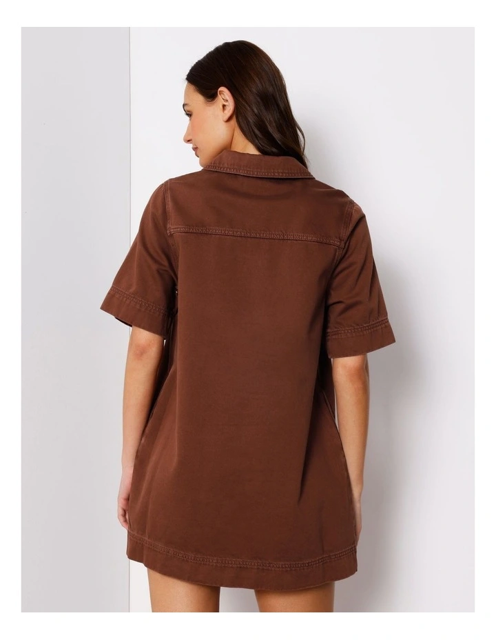 Denim Tunic Mini Dress in Brown image 6