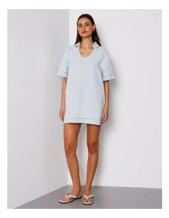 Denim Tunic Mini Dress in Ice Blue