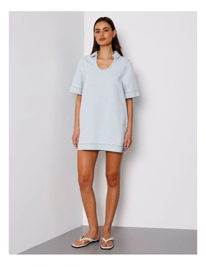 Denim Tunic Mini Dress in Ice Blue image 1