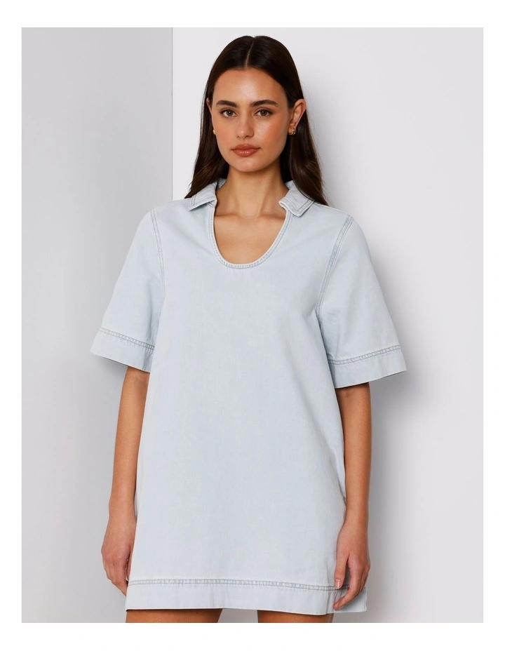 Denim Tunic Mini Dress in Ice Blue image 2