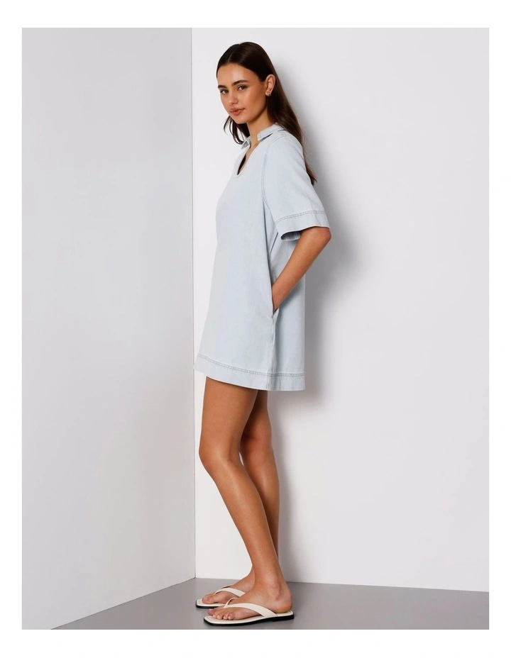Denim Tunic Mini Dress in Ice Blue image 3