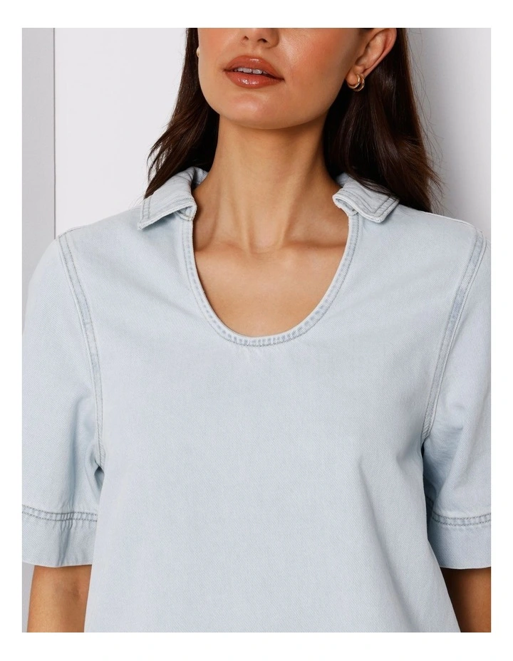 Denim Tunic Mini Dress in Ice Blue image 4